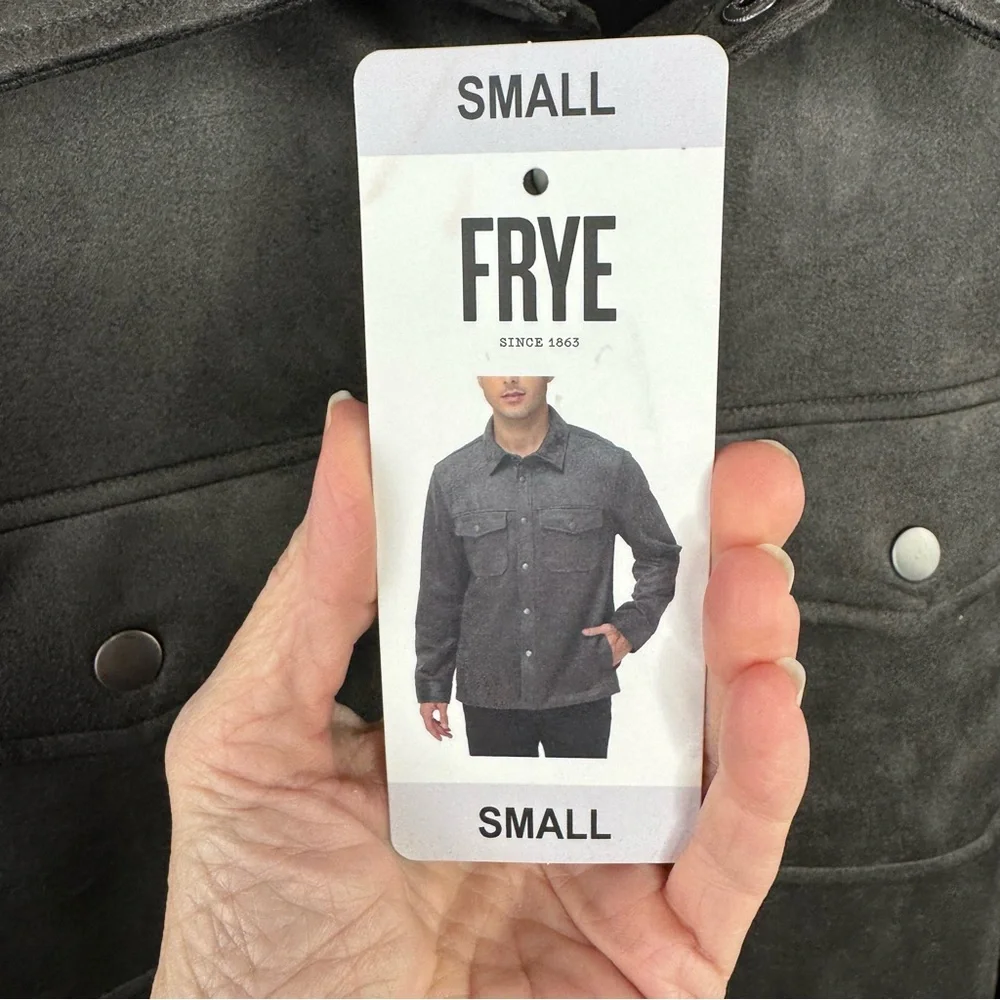 FRYE Snap Shirt Jacket Faux Suede Charcoal in color Men’s Smalll Women Medium - Picture 7 of 11